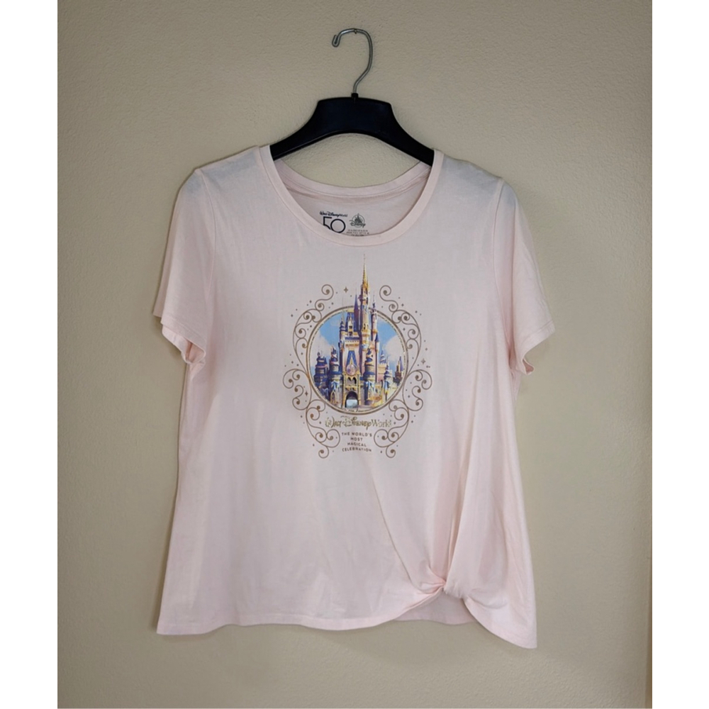 Walt Disney 50th Anniversary Women's Size XL Pink Knotted Front Tshirt